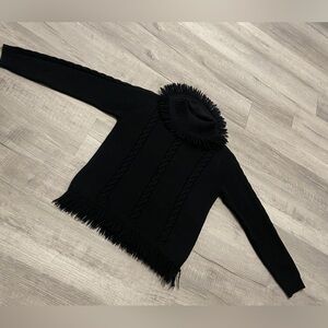 Vintage Black Fringe Turtleneck Sweater